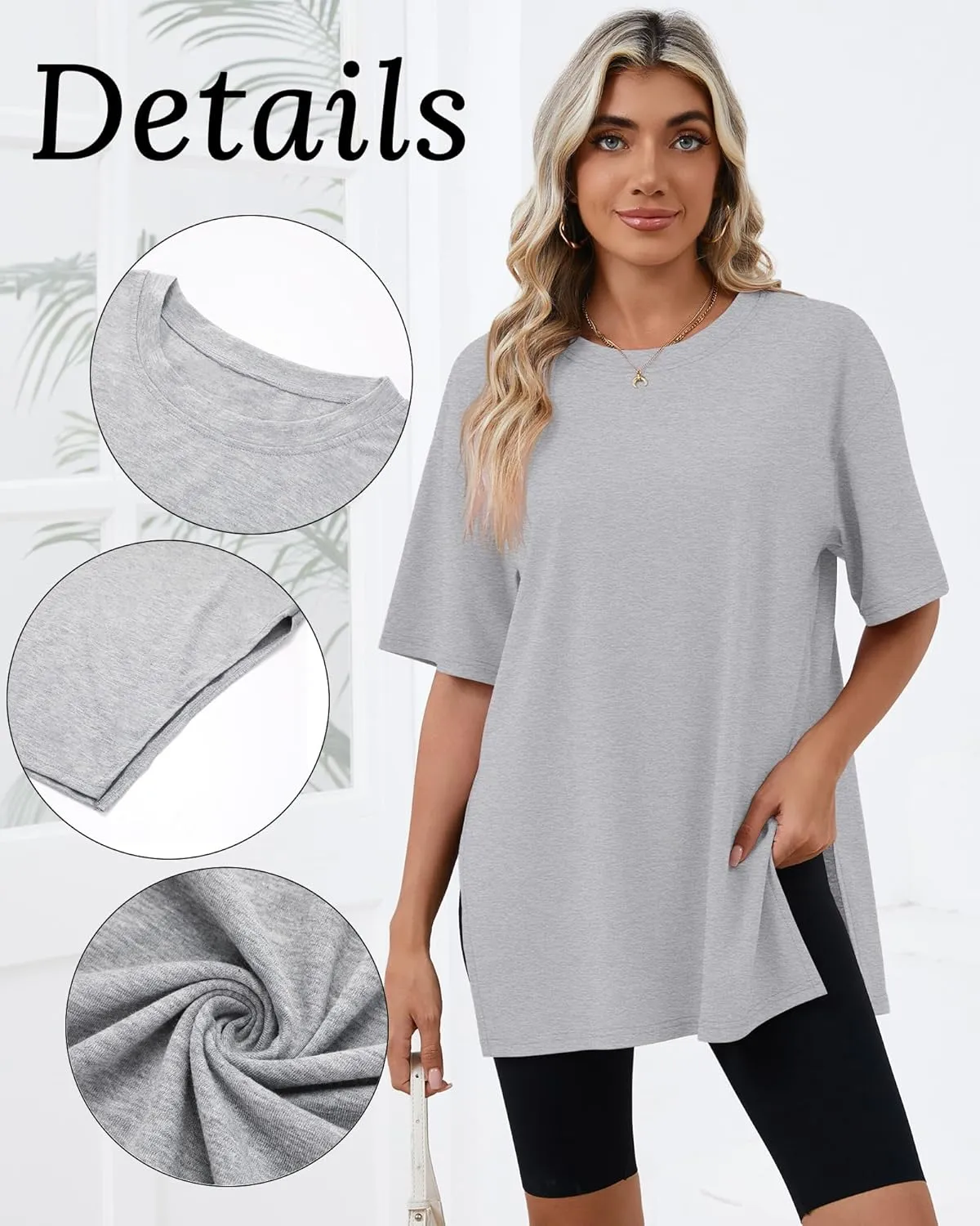 Huukeay 3 Pack Women's Oversized Gym T Shirts Cotton Short Sleeve Side Split Crewneck Tops Casual Workout Baggy Basic Tee