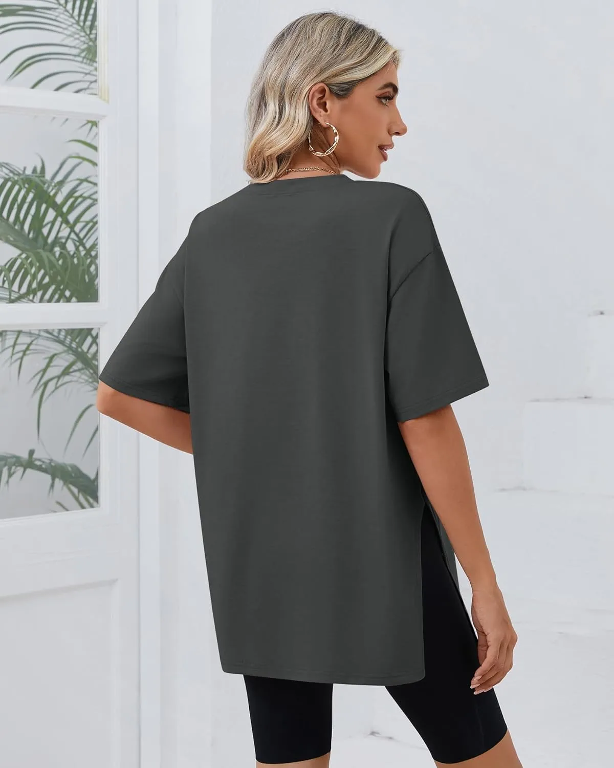 Huukeay 3 Pack Women's Oversized Gym T Shirts Cotton Short Sleeve Side Split Crewneck Tops Casual Workout Baggy Basic Tee