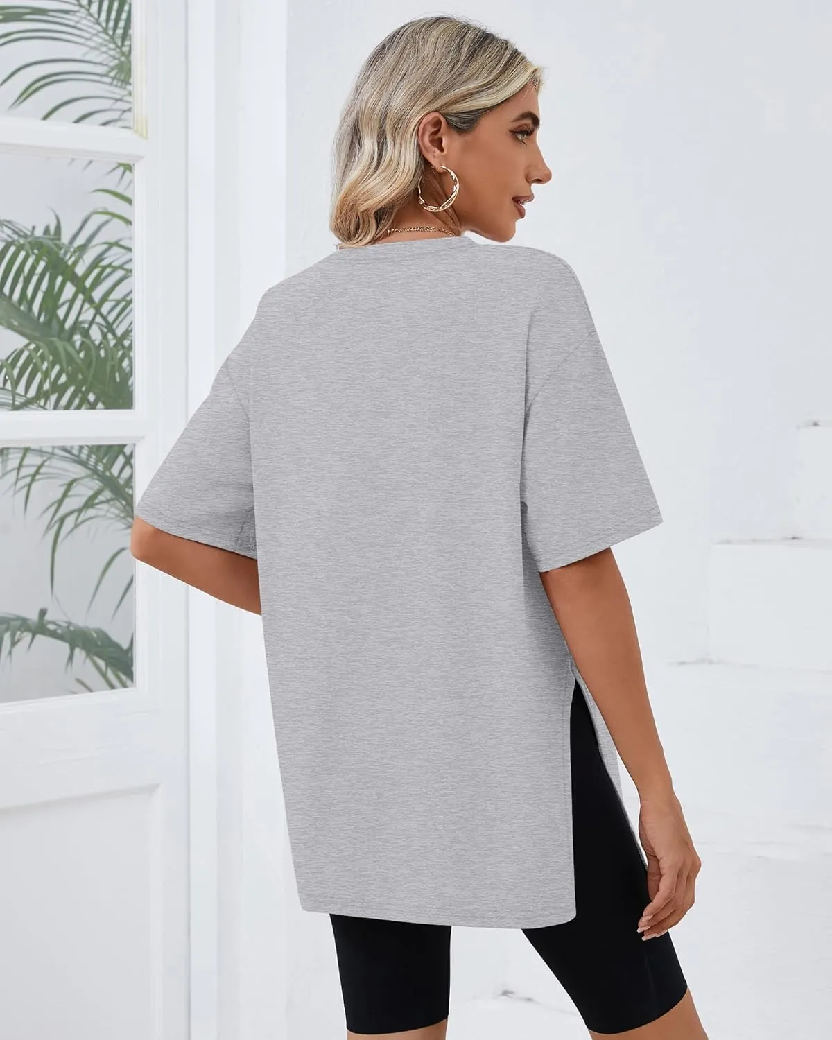 Huukeay 3 Pack Women's Oversized Gym T Shirts Cotton Short Sleeve Side Split Crewneck Tops Casual Workout Baggy Basic Tee