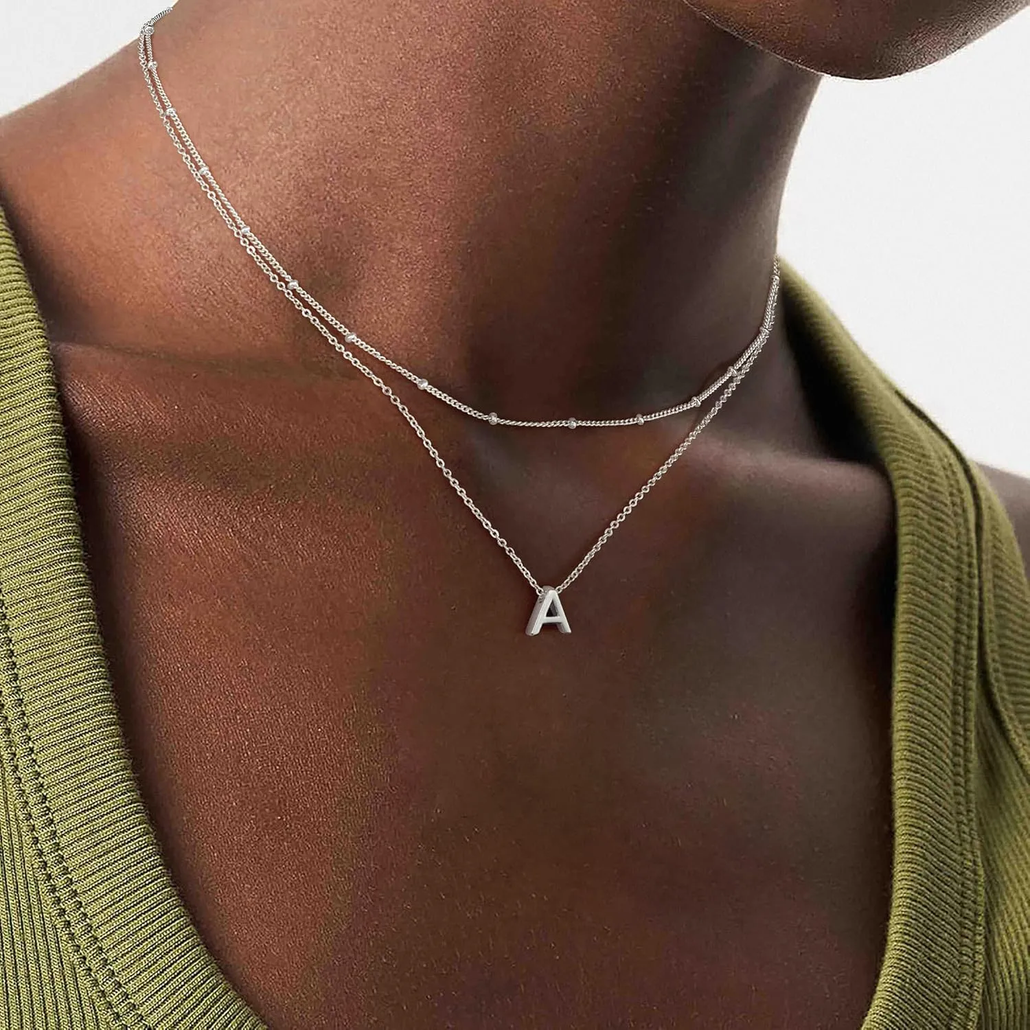 IEFWELL Dainty Initial Necklaces for Women Girls - 14K Gold White Gold Plated Letter A-Z Necklace Simple Choker Chain Necklaces, Layered Gold Jewelry for Women Teen Girls Gifts