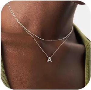 IEFWELL Dainty Initial Necklaces for Women Girls - 14K Gold White Gold Plated Letter A-Z Necklace Simple Choker Chain Necklaces, Layered Gold Jewelry for Women Teen Girls Gifts