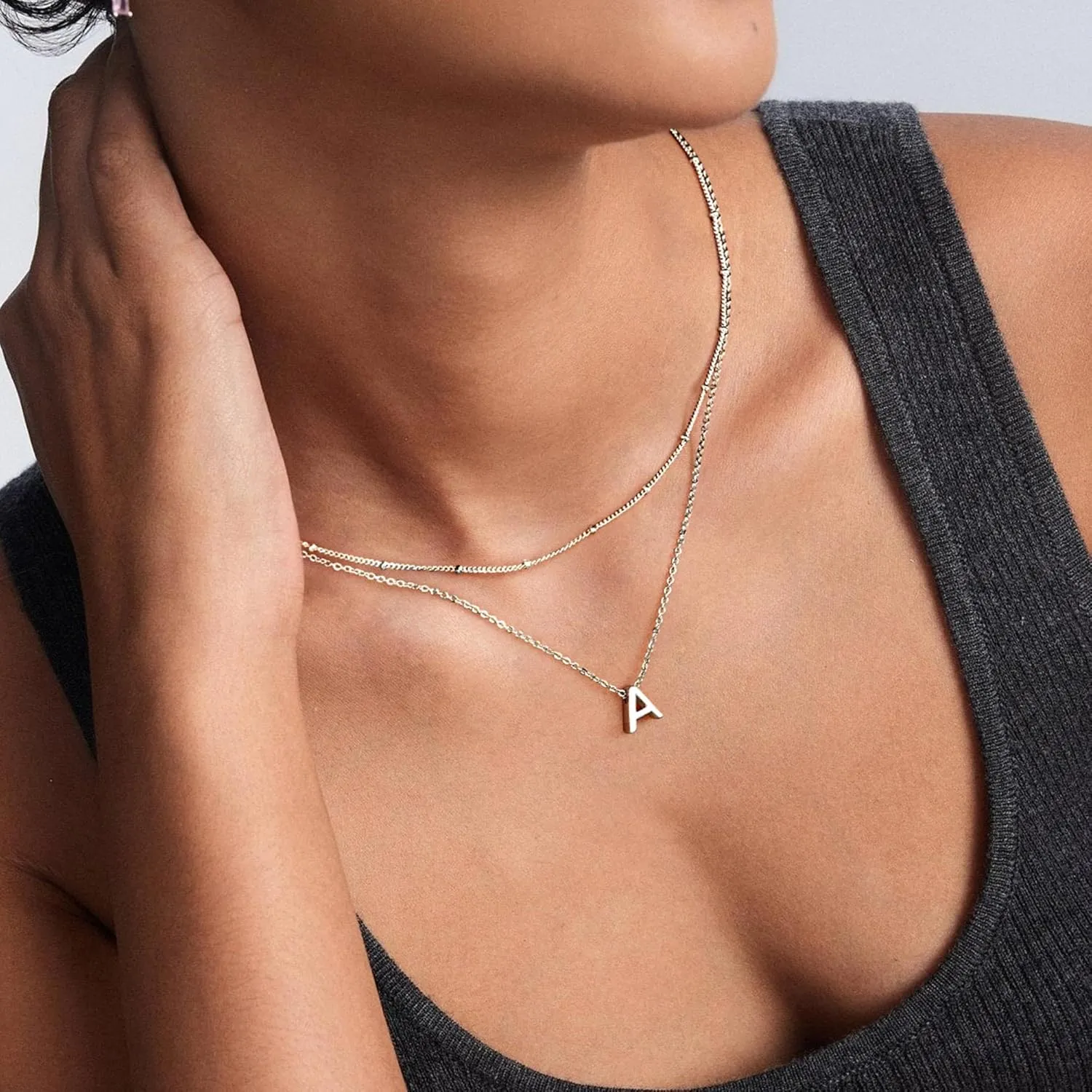 IEFWELL Dainty Initial Necklaces for Women Girls - 14K Gold White Gold Plated Letter A-Z Necklace Simple Choker Chain Necklaces, Layered Gold Jewelry for Women Teen Girls Gifts
