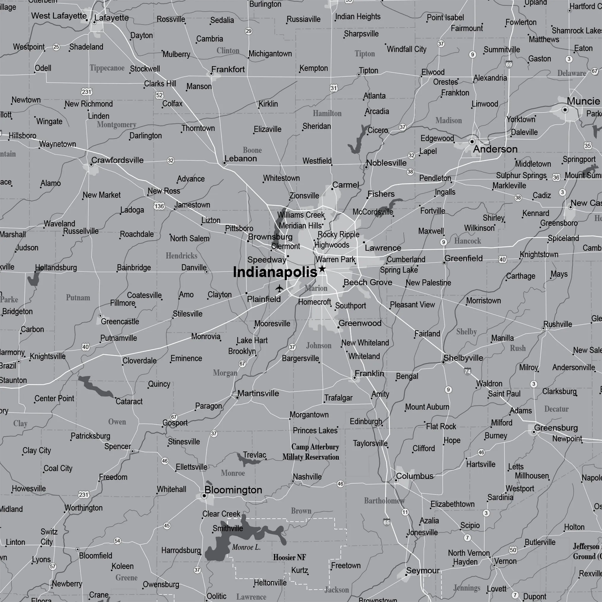Indiana Push Pin State Travel Map Wall Art - Grey | Holy Cow Canvas