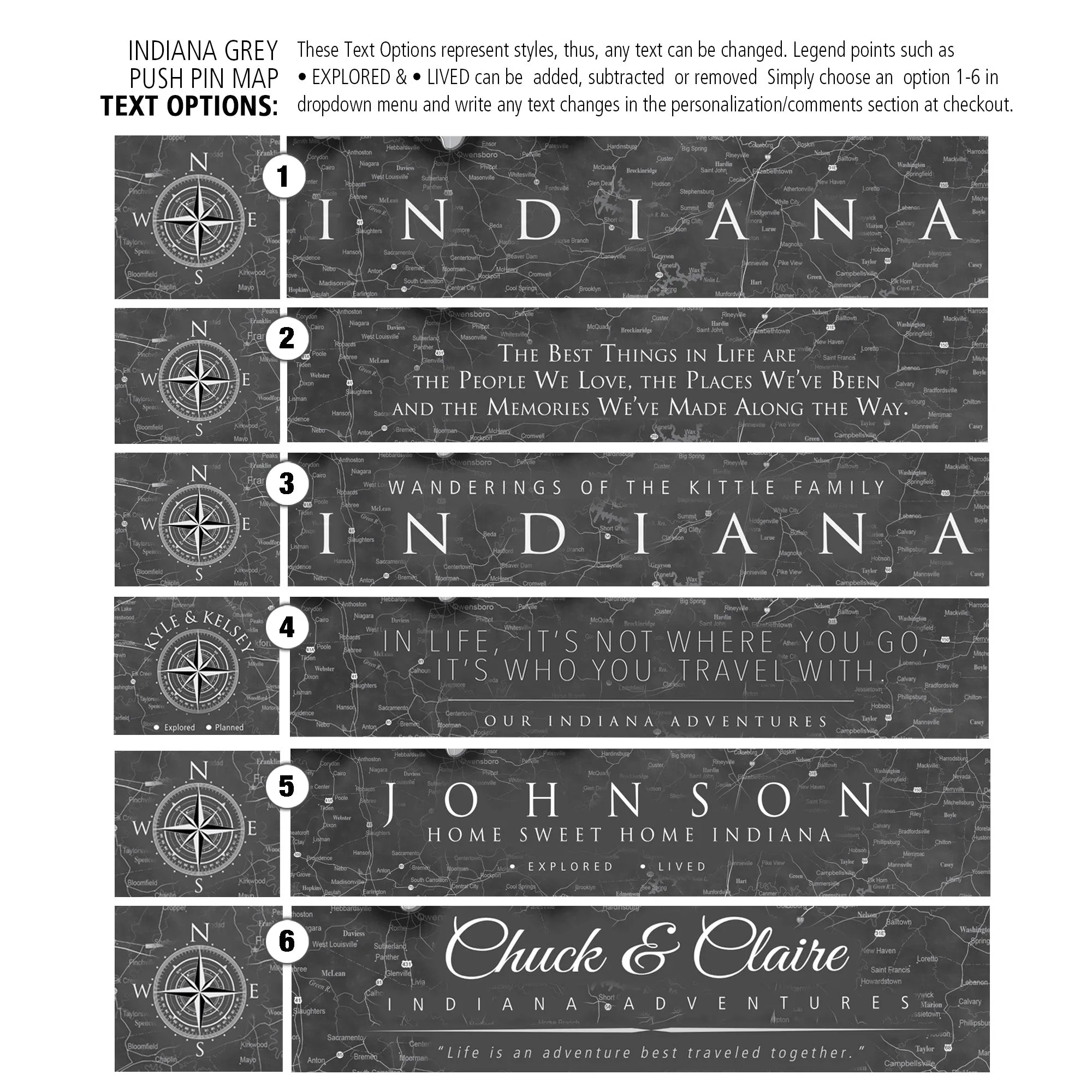 Indiana Push Pin State Travel Map Wall Art - Grey | Holy Cow Canvas