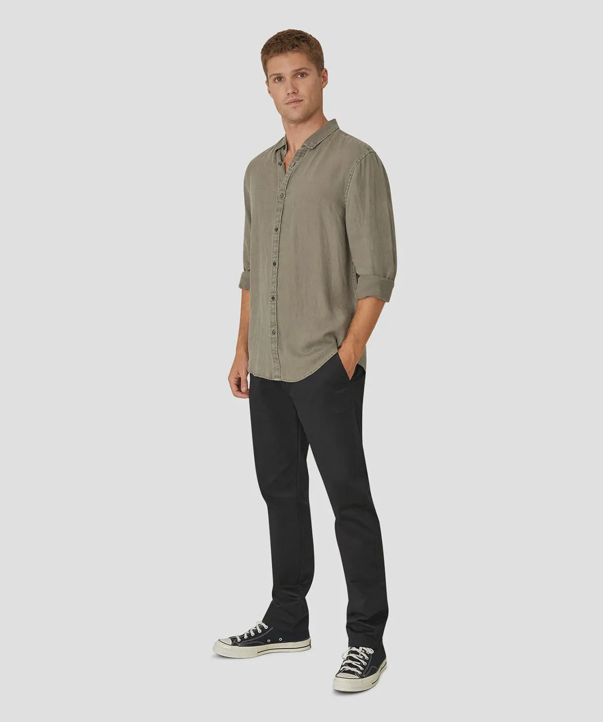Industrie The Tennyson L/S Linen Shirt - OD Dark Forest