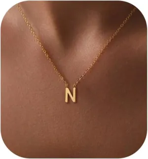 Initial Necklaces for Women, 14k Gold Plated Dainty Gold Letter Necklace Tiny Initial Pendant Necklace Cute Letter Name Choker Necklaces for Women Simple Gold Jewelry for Women Gifts