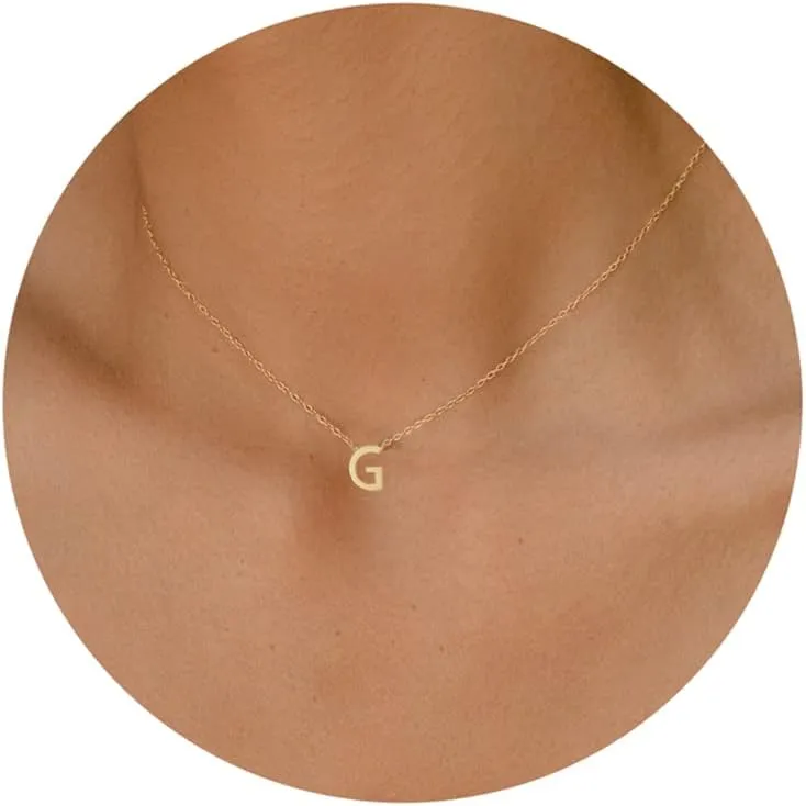 Initial Necklaces for Women, 14k Gold Plated Dainty Gold Letter Necklace Tiny Initial Pendant Necklace Cute Letter Name Choker Necklaces for Women Simple Gold Jewelry for Women Gifts