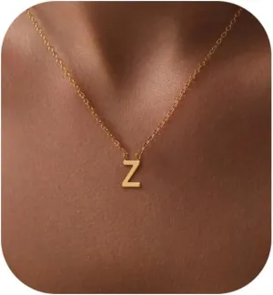 Initial Necklaces for Women, 14k Gold Plated Dainty Gold Letter Necklace Tiny Initial Pendant Necklace Cute Letter Name Choker Necklaces for Women Simple Gold Jewelry for Women Gifts