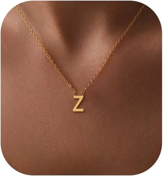 Initial Necklaces for Women, 14k Gold Plated Dainty Gold Letter Necklace Tiny Initial Pendant Necklace Cute Letter Name Choker Necklaces for Women Simple Gold Jewelry for Women Gifts