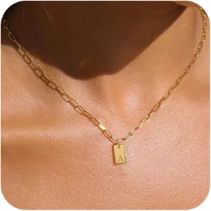 Initial Necklaces for Women, Dainty Gold Letter Necklace 14K Gold Plated Paperclip Chain Necklace Initial Pendant Cute Gold Name Necklace Simple Gold Choker Necklaces Trendy Gold Jewelry