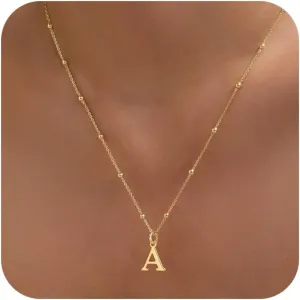 Initial Necklaces for Women Dainty Gold Letter Pendant Necklace 14k Gold Plated A-Z Name Necklaces Cute Charm Choker Necklace Fashion Accessories Non Tarnish Trendy Jewelry Gift