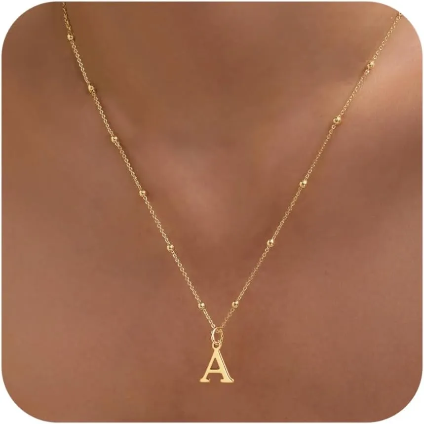 Initial Necklaces for Women Dainty Gold Letter Pendant Necklace 14k Gold Plated A-Z Name Necklaces Cute Charm Choker Necklace Fashion Accessories Non Tarnish Trendy Jewelry Gift