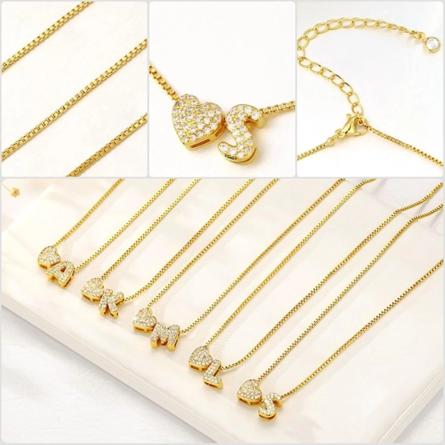Initial Necklaces for Women,14K Gold Plated Dainty CZ Heart & A-Z Letter Charm Gold Necklace for Women Trendy Personalized Name Necklaces Gold Jewelry Birthday Gifts for Her