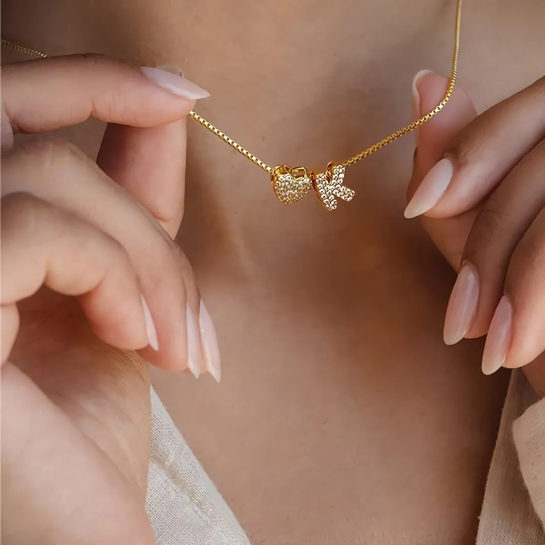 Initial Necklaces for Women,14K Gold Plated Dainty CZ Heart & A-Z Letter Charm Gold Necklace for Women Trendy Personalized Name Necklaces Gold Jewelry Birthday Gifts for Her