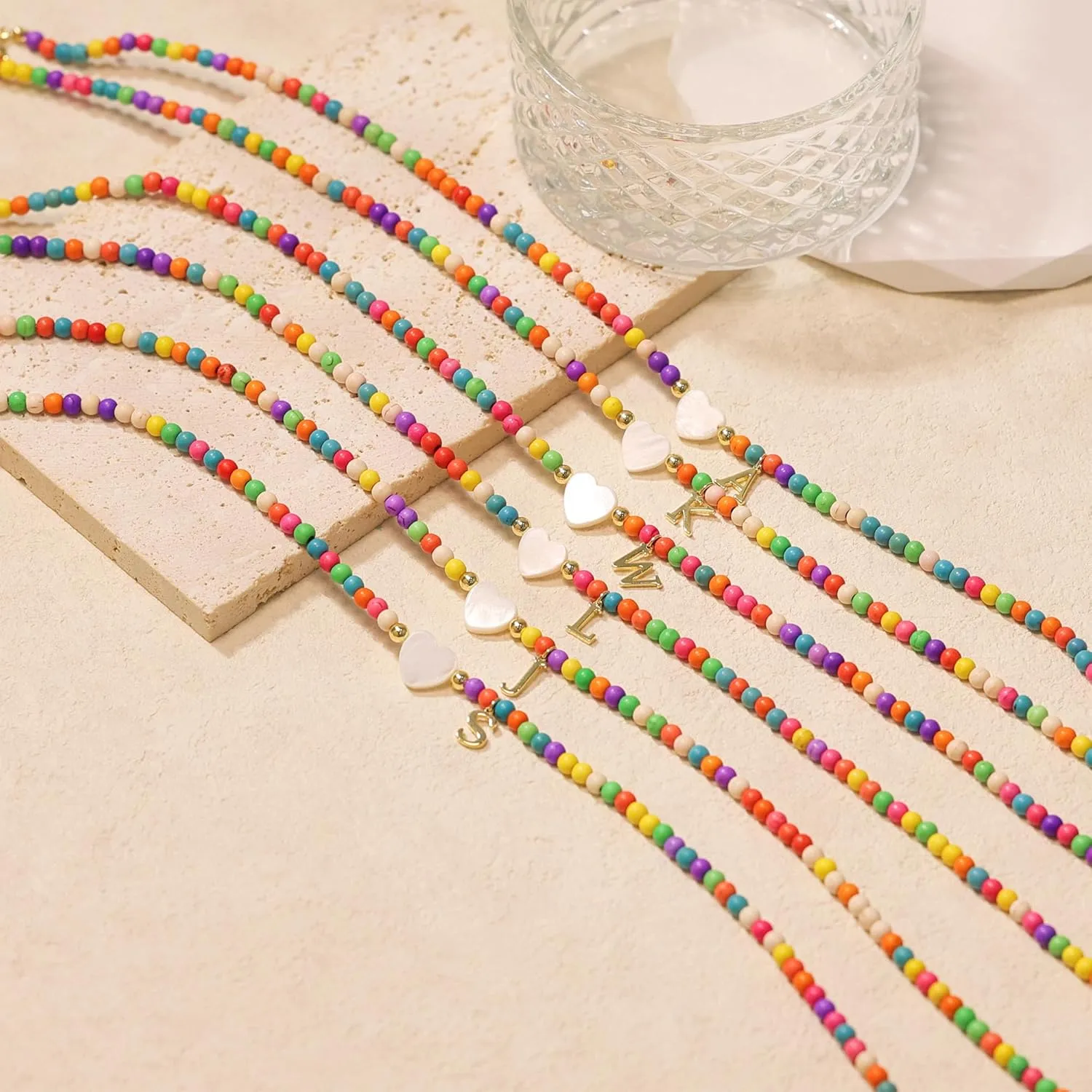 Initial Necklaces for Women,Cute Letter Necklace Gold Plated Summer Beaded Choker Necklaces for Women Trendy Preppy Custom Name Necklace Boho Initial Charm Necklace Dainty Gold Jewelry Gifts