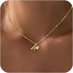 Initial Necklaces for Women,Dainty Letter Necklace 14K Gold Plated Heart Initial Pendant Necklace Simple Gold Choker Necklaces for Women Trendy Cute Heart Name Necklace Gold Jewelry for Women