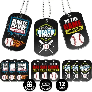 Inkstone Baseball DogTag Necklace | (12 Pack) Sports Inspirational Quote Set Goals Reach Repeat | Aluminum Metal | Encouraging Gifts For Your Team, Friends, Family, Colleagues, and Employee
