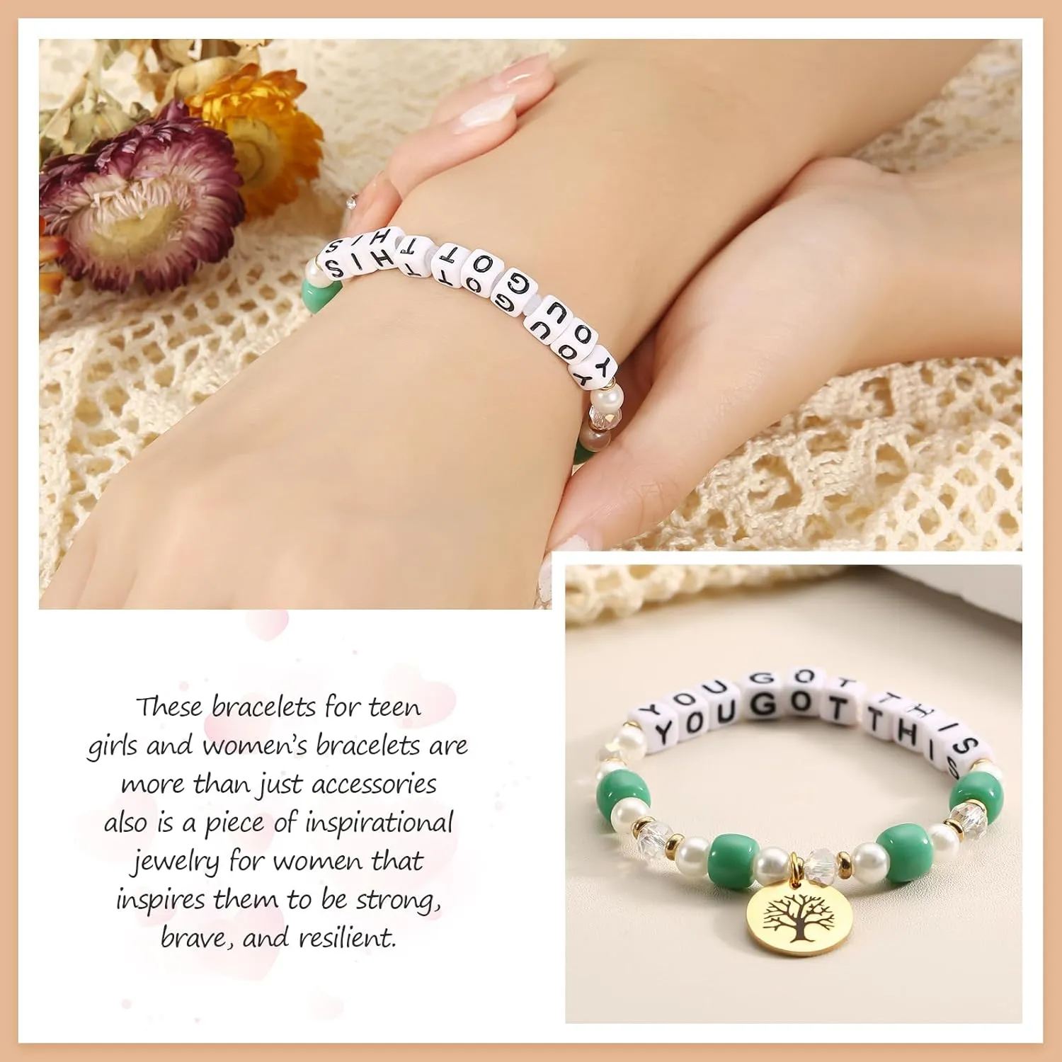 Inspirational Bracelets for Women Handcrafted Beaded Stretch Bracelet Uniquely Designed Motivational Bracelets With Gift Boxes and Greeting Cards