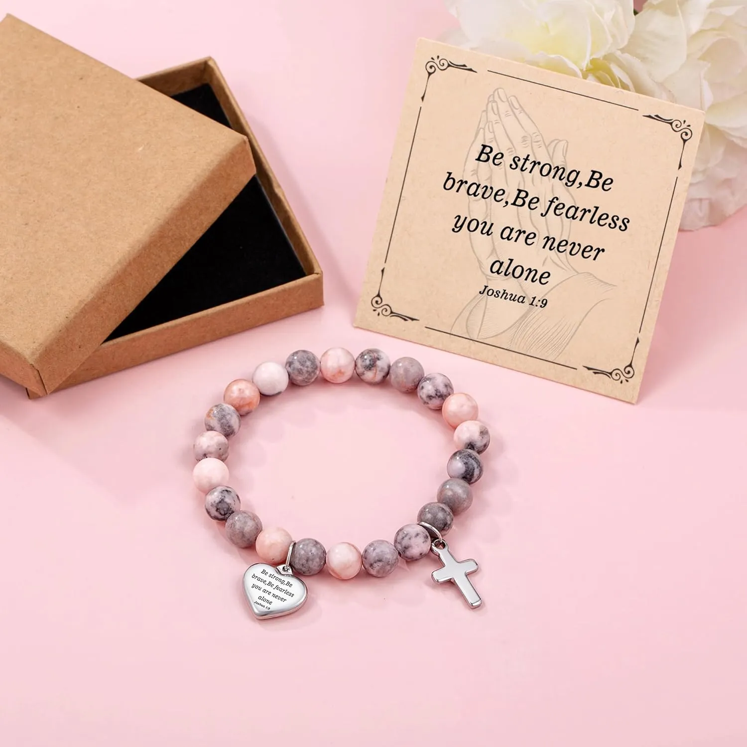 Inspirational Gifts Bracelets for Women Cross Bracelets with Natural Stone Christian Bible Verse Bracelet Prayer Faith Religious Jewelry