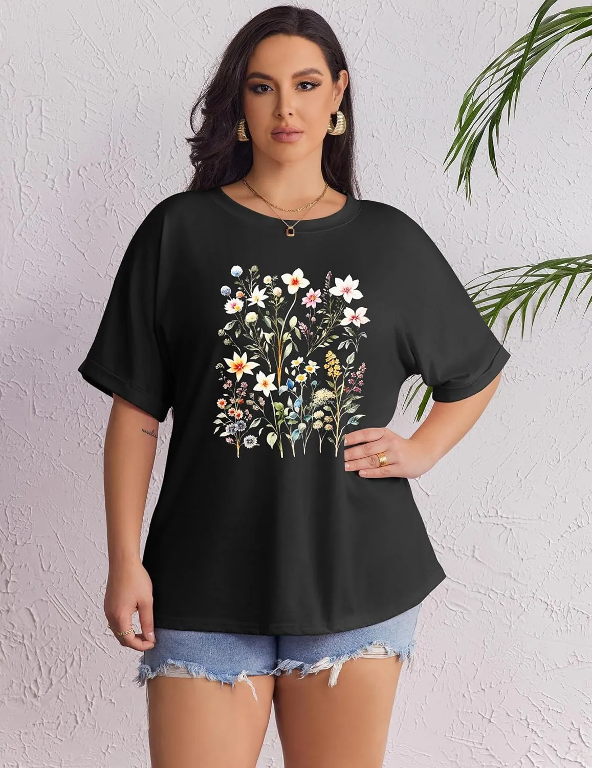 IN'VOLAND Women's Plus Size T Shirts Oversized Tees Summer Half Sleeve Crew Neck Whiskey Graphic Tunic Tops Basic Top