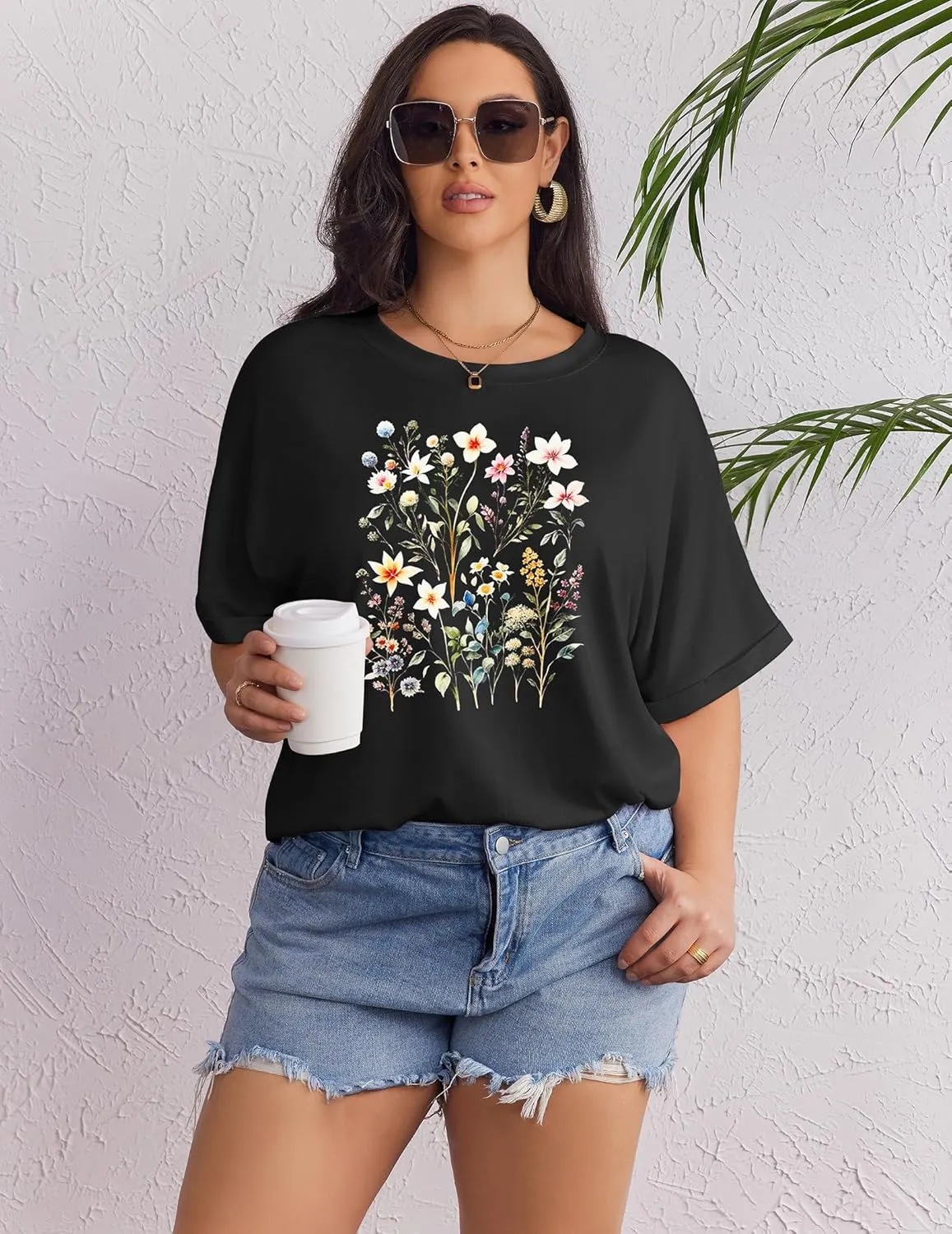 IN'VOLAND Women's Plus Size T Shirts Oversized Tees Summer Half Sleeve Crew Neck Whiskey Graphic Tunic Tops Basic Top