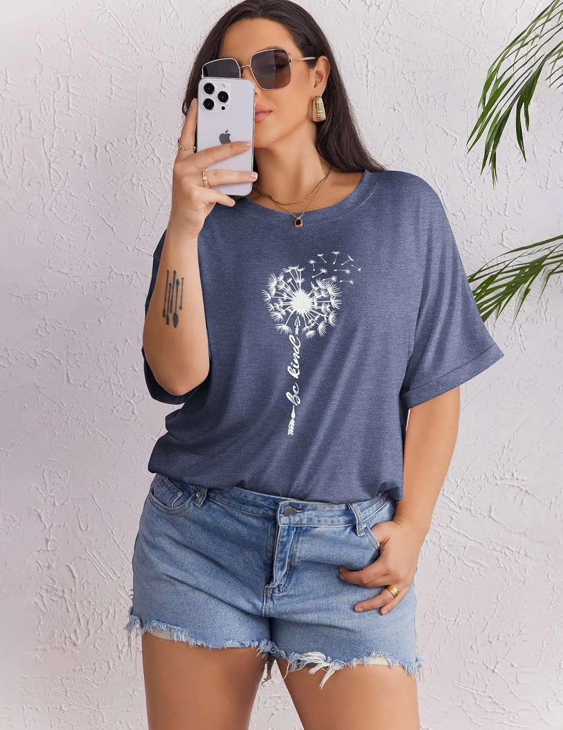 IN'VOLAND Women's Plus Size T Shirts Oversized Tees Summer Half Sleeve Crew Neck Whiskey Graphic Tunic Tops Basic Top