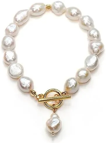 Irregular Baroque Pearl Bracelets Pearl Bangle 18K Gold Plated Buckle Freshwater Pearl Bracelets Everyday Jewelly for Women
