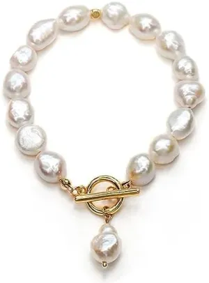 Irregular Baroque Pearl Bracelets Pearl Bangle 18K Gold Plated Buckle Freshwater Pearl Bracelets Everyday Jewelly for Women