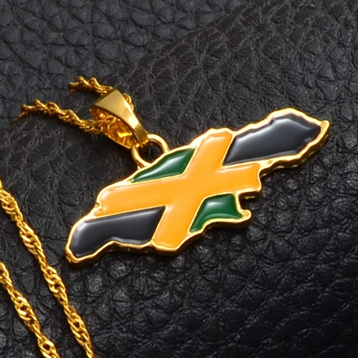 Jamaica Map And National Flag Pendant Necklaces Gold Jamaican Maps Necklace
