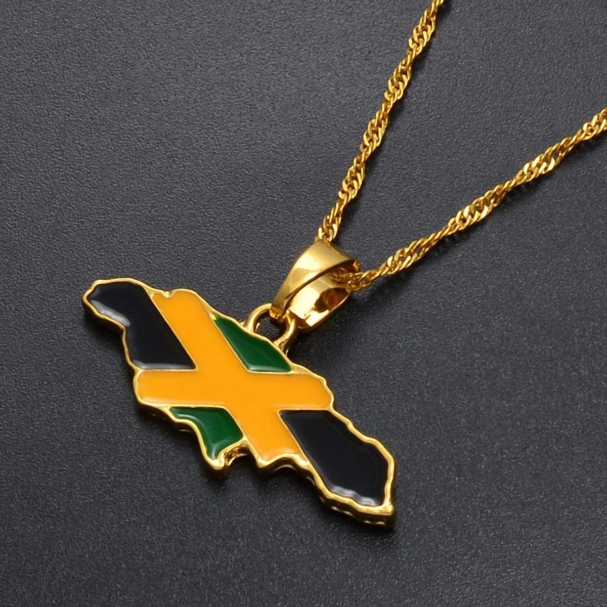 Jamaica Map And National Flag Pendant Necklaces Gold Jamaican Maps Necklace