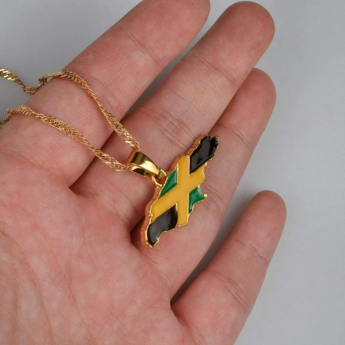 Jamaica Map And National Flag Pendant Necklaces Gold Jamaican Maps Necklace