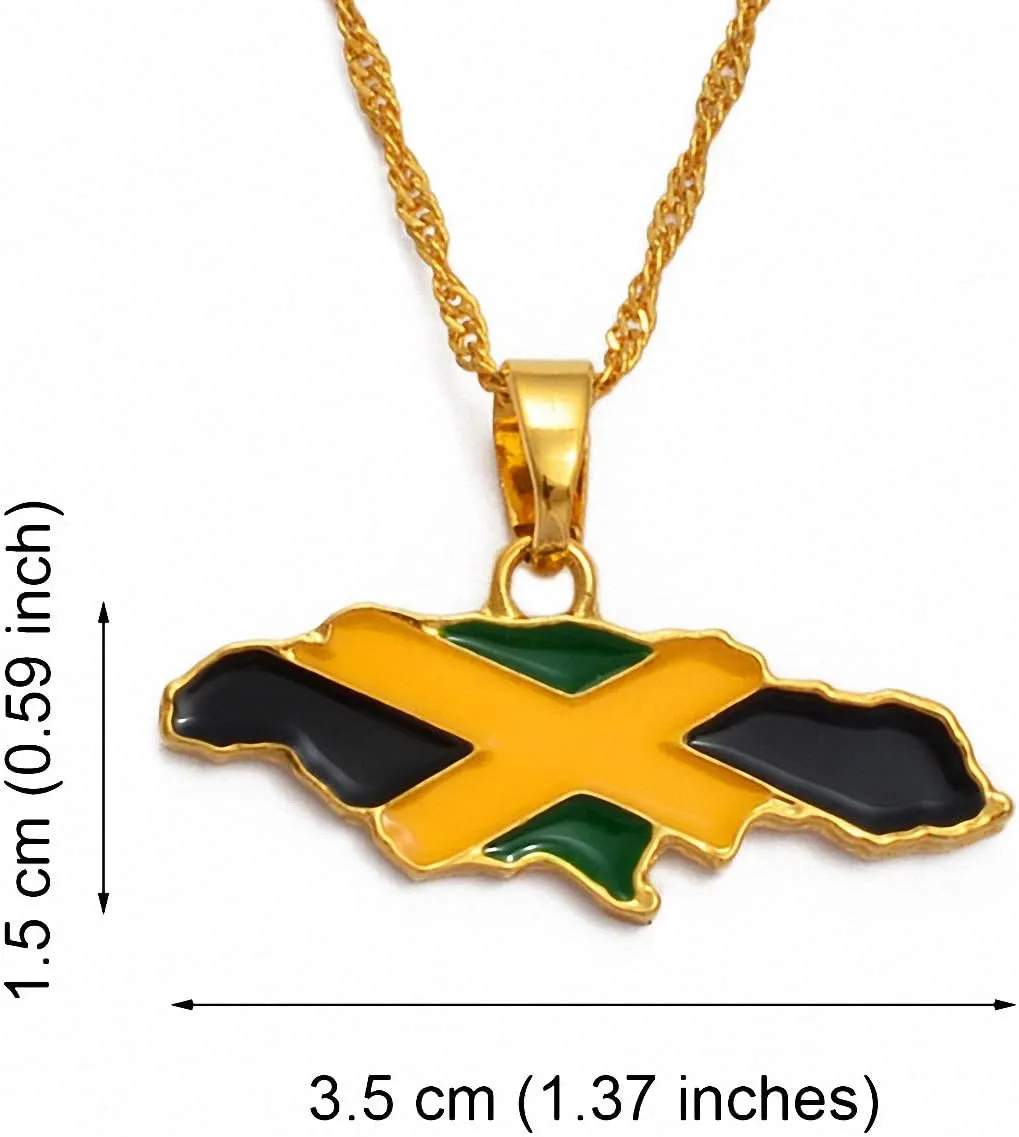 Jamaica Map And National Flag Pendant Necklaces Gold Jamaican Maps Necklace