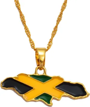 Jamaica Map And National Flag Pendant Necklaces Gold Jamaican Maps Necklace