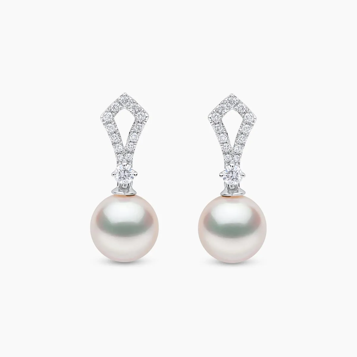Jazz 18K Gold Akoya Pearl and Round Diamond Earrings