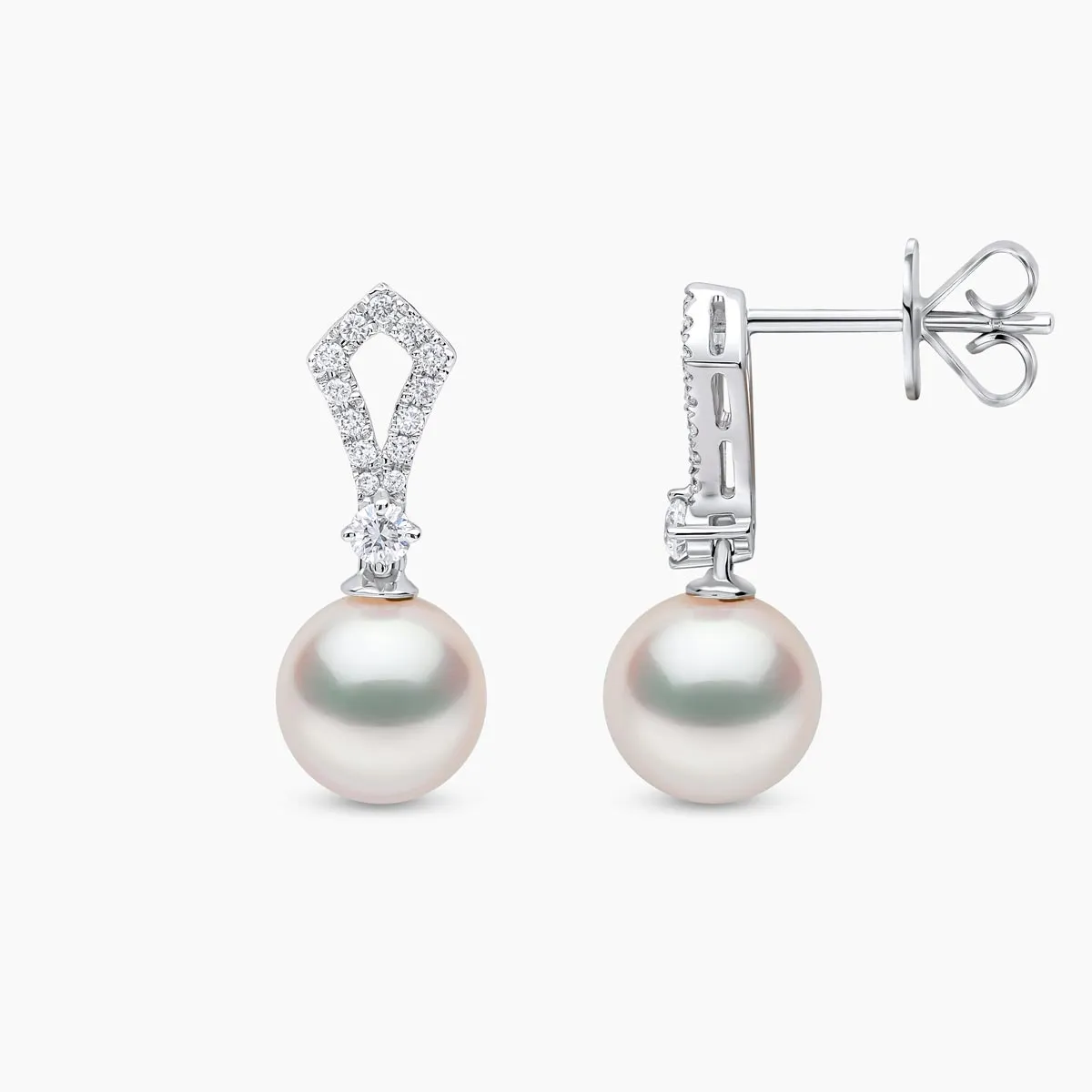 Jazz 18K Gold Akoya Pearl and Round Diamond Earrings