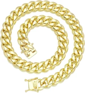 Jewelry Kingdom 1 Gold Chain Necklace Collection 14K Yellow Gold 6mm/10mm/14mm Cuban Link Chain Necklace with Design Quick Release Buckle Clasp for Men or Women