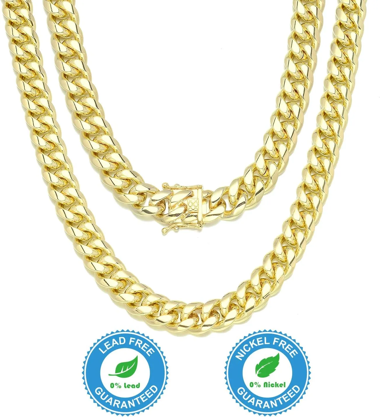 Jewelry Kingdom 1 Gold Chain Necklace Collection 14K Yellow Gold 6mm/10mm/14mm Cuban Link Chain Necklace with Design Quick Release Buckle Clasp for Men or Women