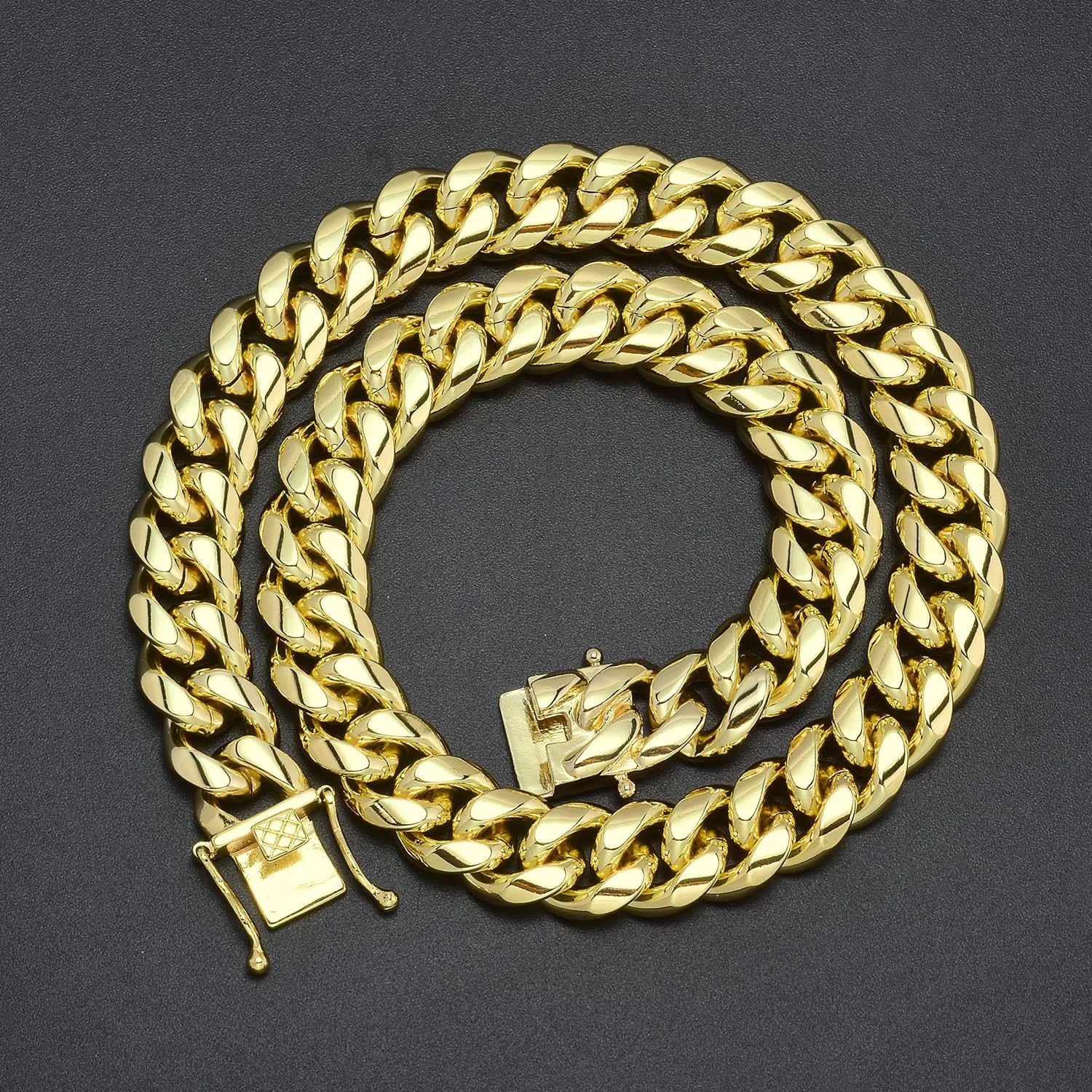 Jewelry Kingdom 1 Gold Chain Necklace Collection 14K Yellow Gold 6mm/10mm/14mm Cuban Link Chain Necklace with Design Quick Release Buckle Clasp for Men or Women