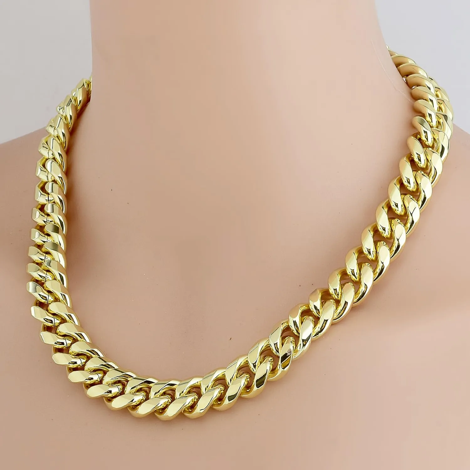 Jewelry Kingdom 1 Gold Chain Necklace Collection 14K Yellow Gold 6mm/10mm/14mm Cuban Link Chain Necklace with Design Quick Release Buckle Clasp for Men or Women