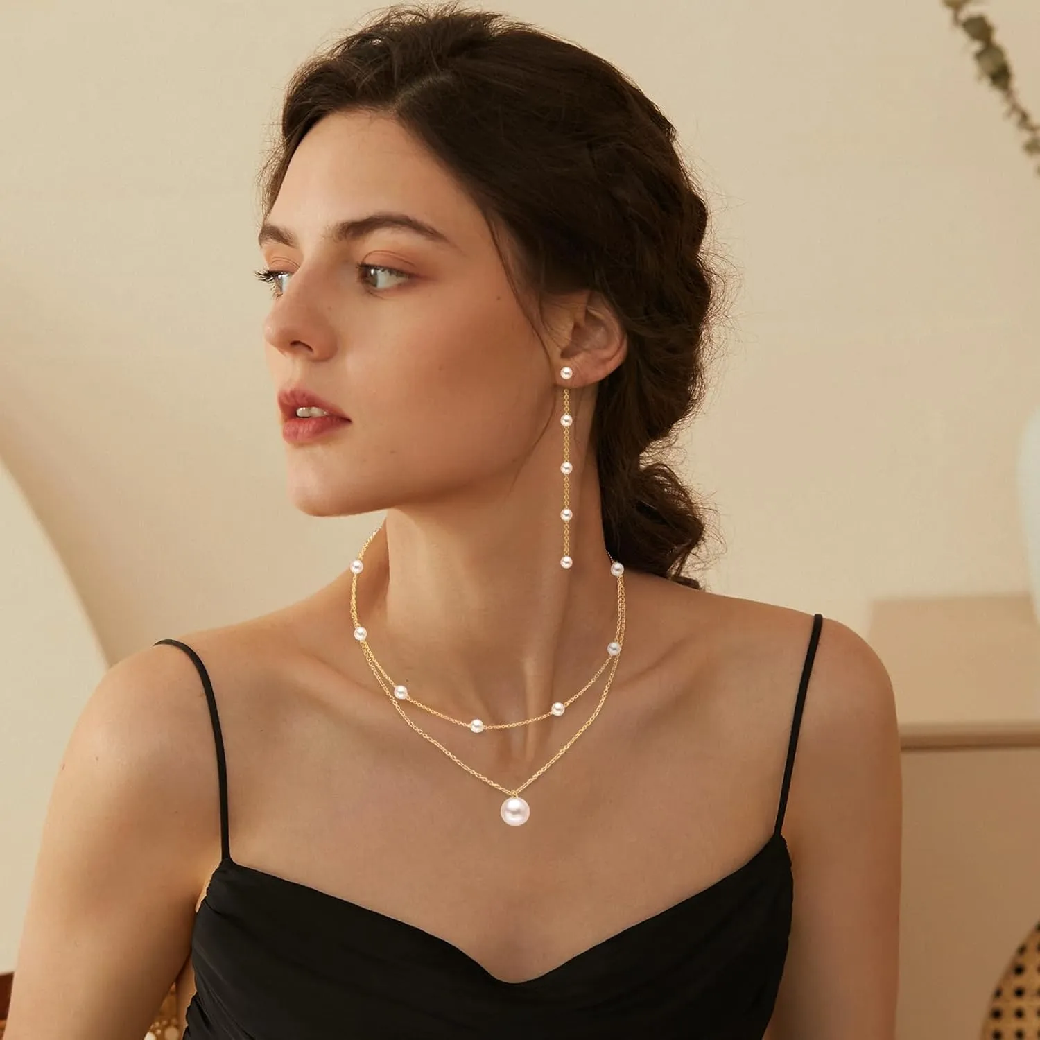 Jewelry Set for Women 14K Gold/Silver Plated Jewelry Set with Pearl Necklace and Drop Earring Bracelets