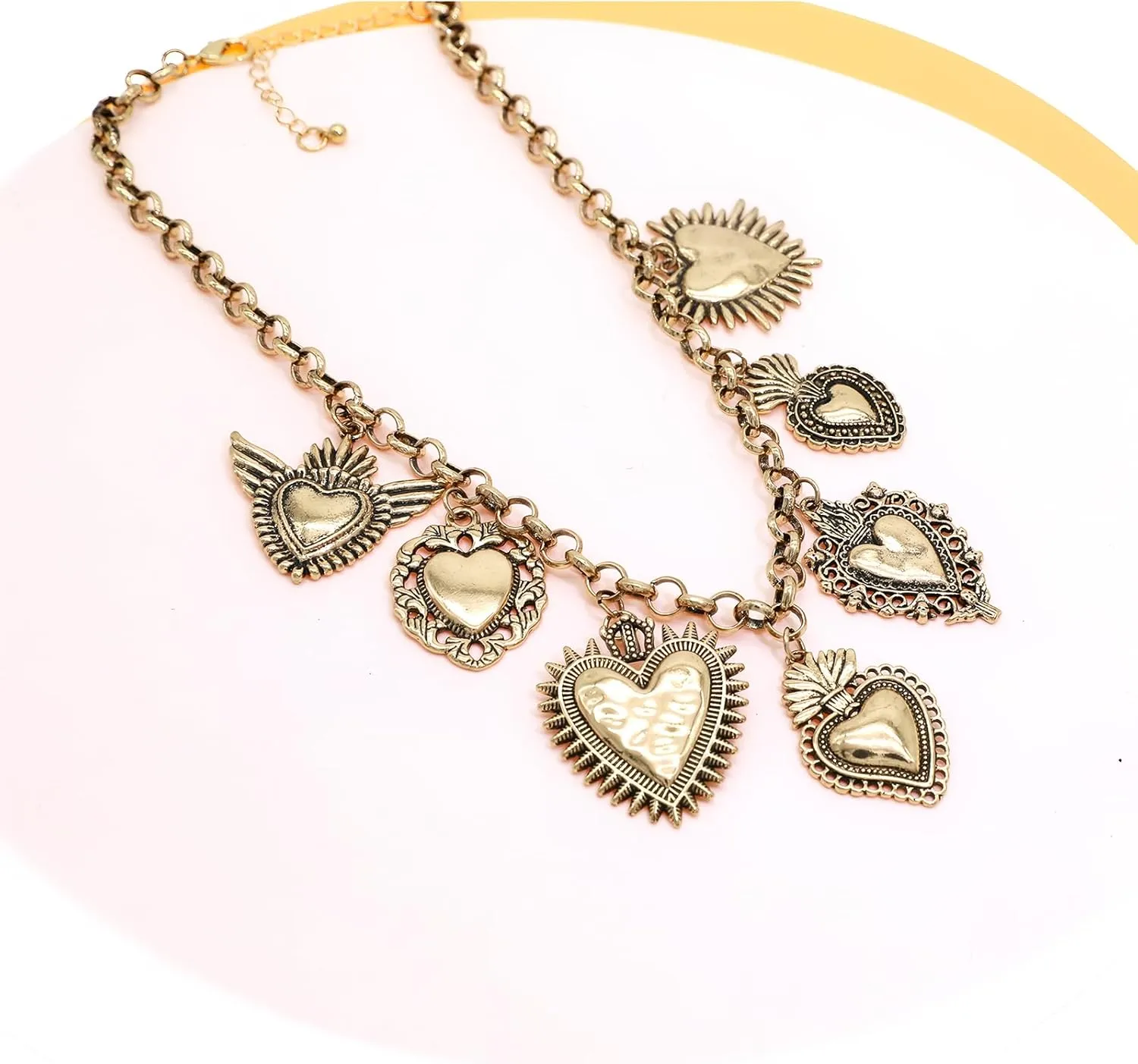 JNF Chunky Layer Heart Charm Necklace for Women Boho Heart Sun Flower Key Coins Charms Necklaces Paperclip Link Chain Necklace Y2K Statement Jewelry
