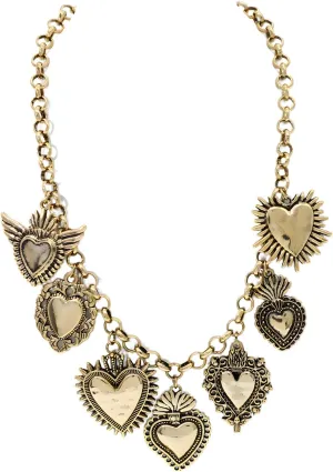 JNF Chunky Layer Heart Charm Necklace for Women Boho Heart Sun Flower Key Coins Charms Necklaces Paperclip Link Chain Necklace Y2K Statement Jewelry