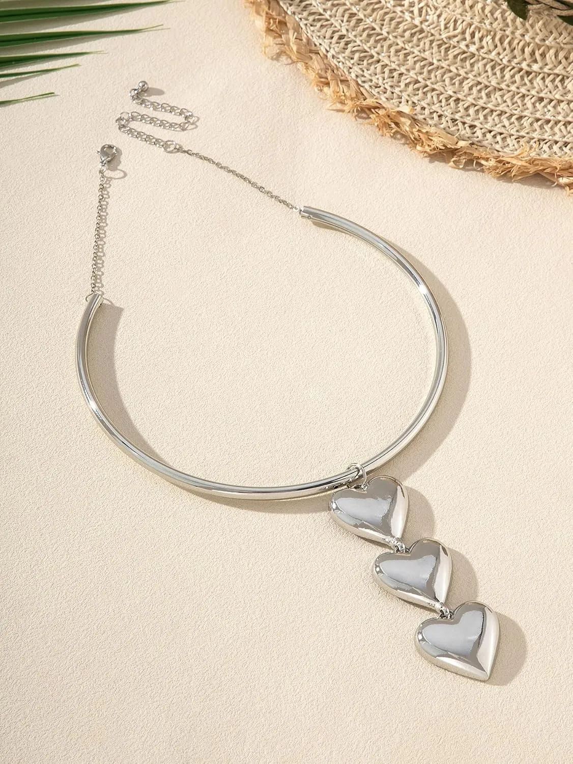JNF Chunky Layer Heart Charm Necklace for Women Boho Heart Sun Flower Key Coins Charms Necklaces Paperclip Link Chain Necklace Y2K Statement Jewelry
