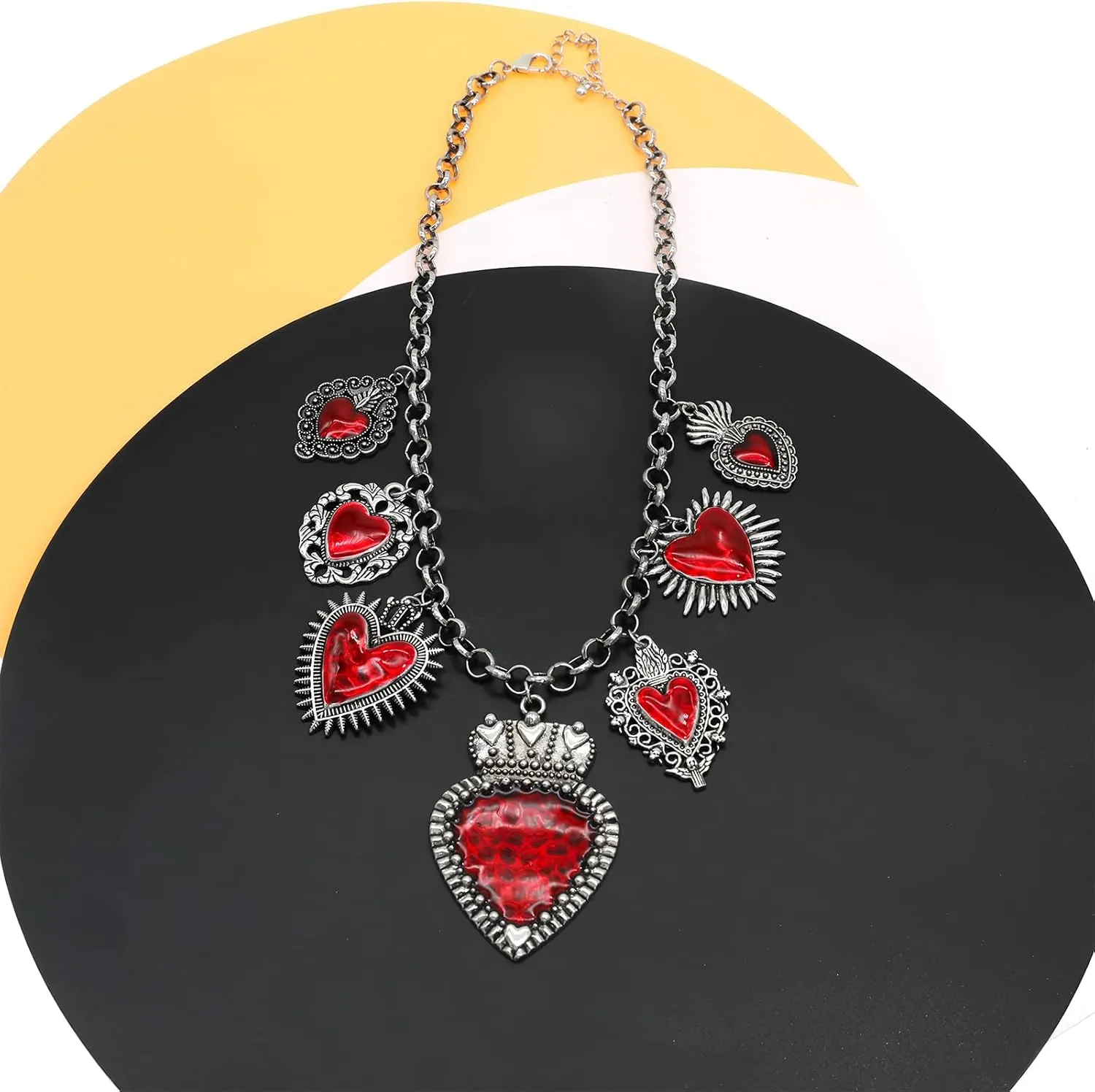 JNF Chunky Layer Heart Charm Necklace for Women Boho Heart Sun Flower Key Coins Charms Necklaces Paperclip Link Chain Necklace Y2K Statement Jewelry