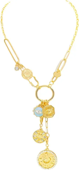 JNF Chunky Layer Heart Charm Necklace for Women Boho Heart Sun Flower Key Coins Charms Necklaces Paperclip Link Chain Necklace Y2K Statement Jewelry