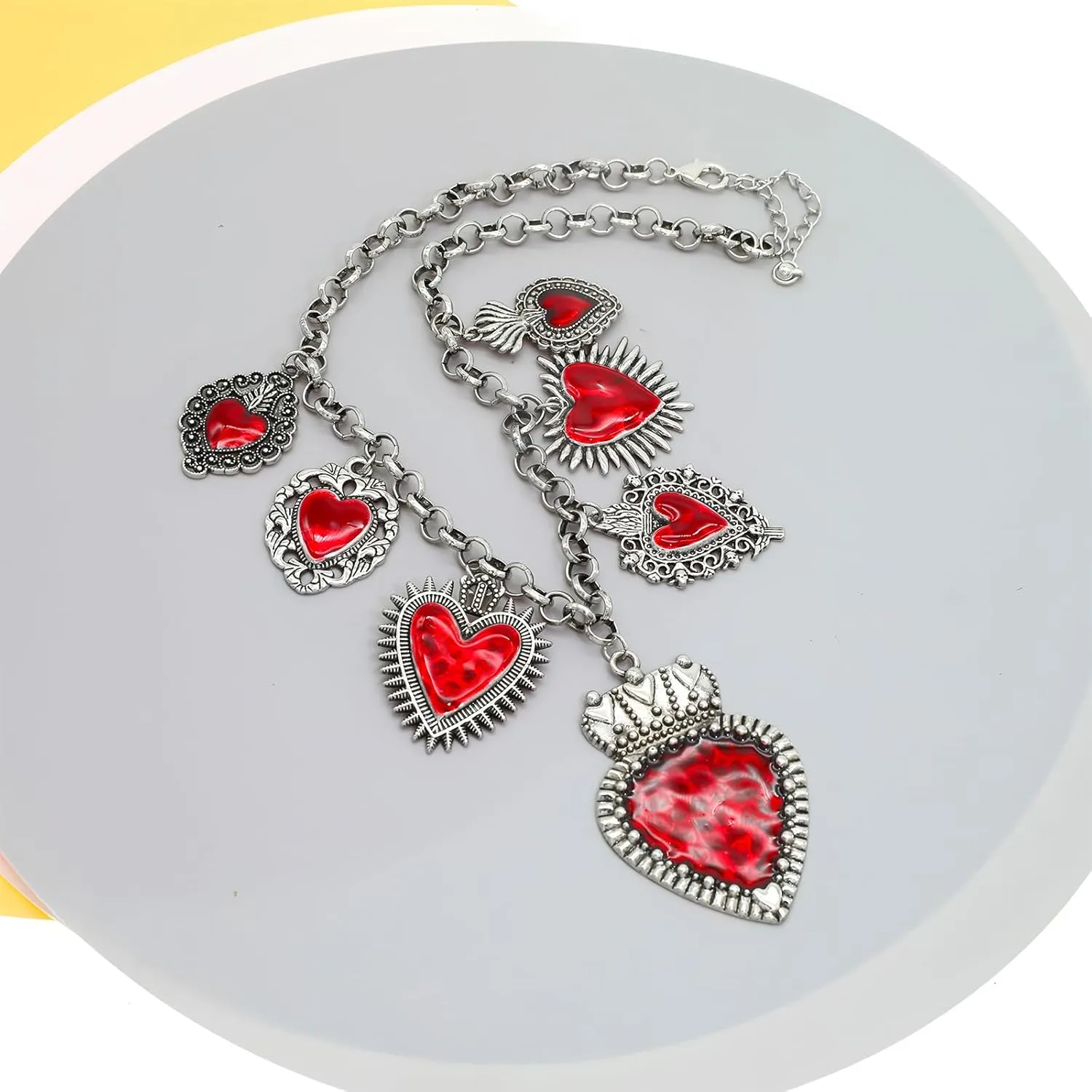 JNF Chunky Layer Heart Charm Necklace for Women Boho Heart Sun Flower Key Coins Charms Necklaces Paperclip Link Chain Necklace Y2K Statement Jewelry