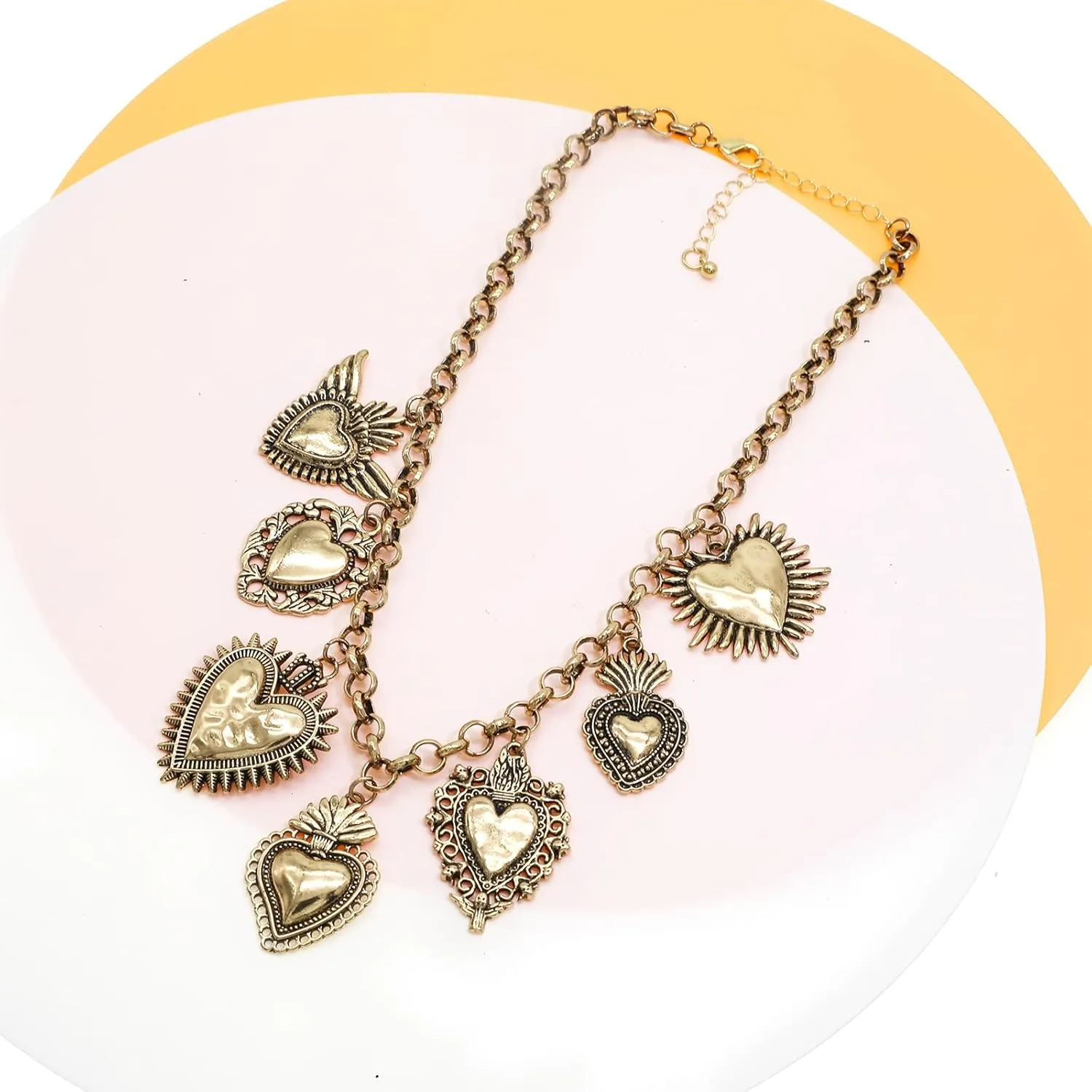 JNF Chunky Layer Heart Charm Necklace for Women Boho Heart Sun Flower Key Coins Charms Necklaces Paperclip Link Chain Necklace Y2K Statement Jewelry