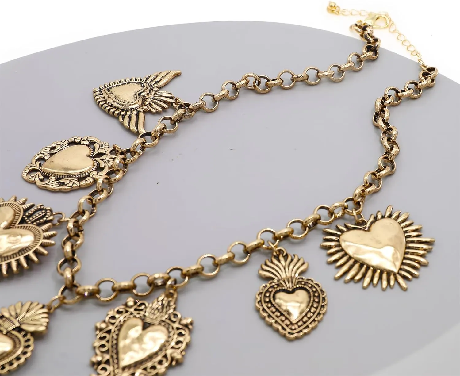 JNF Chunky Layer Heart Charm Necklace for Women Boho Heart Sun Flower Key Coins Charms Necklaces Paperclip Link Chain Necklace Y2K Statement Jewelry