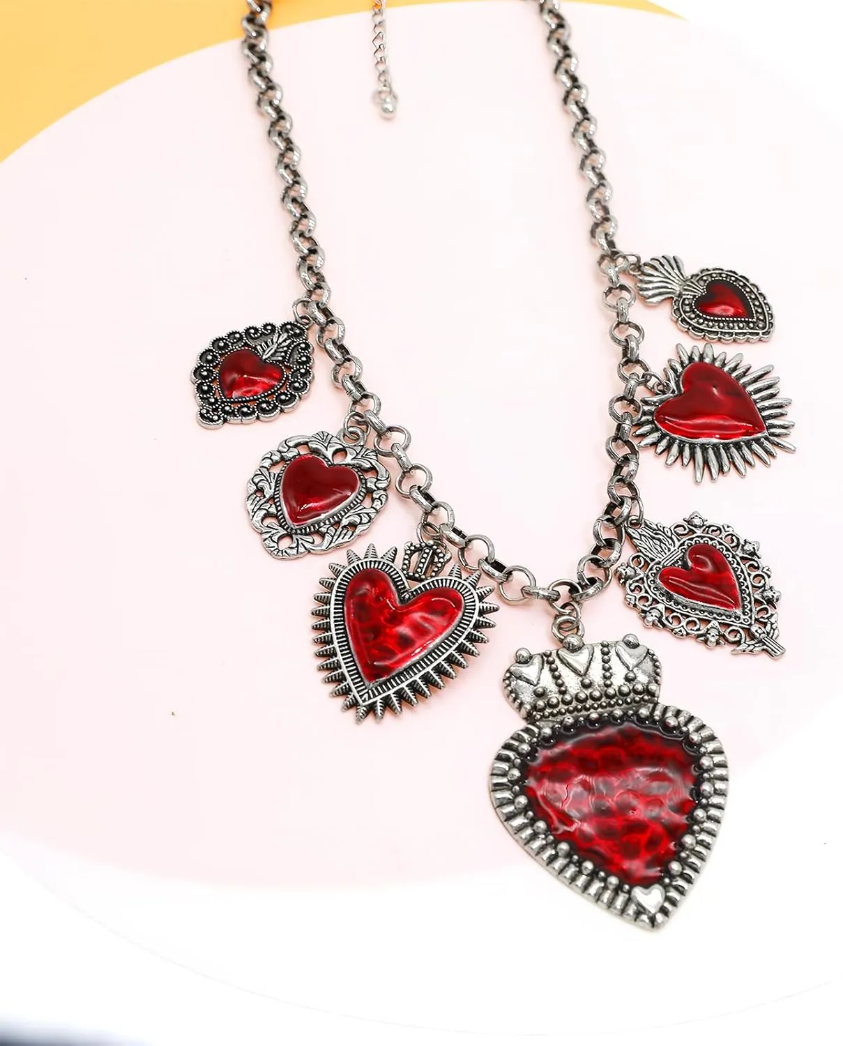 JNF Chunky Layer Heart Charm Necklace for Women Boho Heart Sun Flower Key Coins Charms Necklaces Paperclip Link Chain Necklace Y2K Statement Jewelry