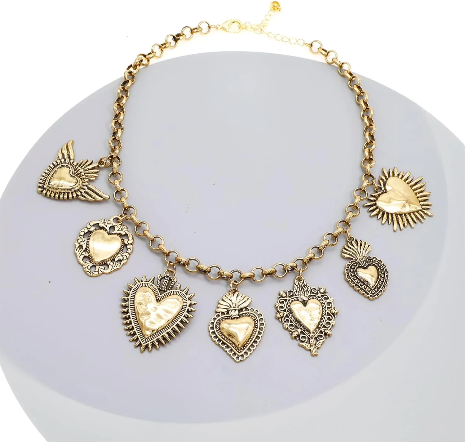 JNF Chunky Layer Heart Charm Necklace for Women Boho Heart Sun Flower Key Coins Charms Necklaces Paperclip Link Chain Necklace Y2K Statement Jewelry